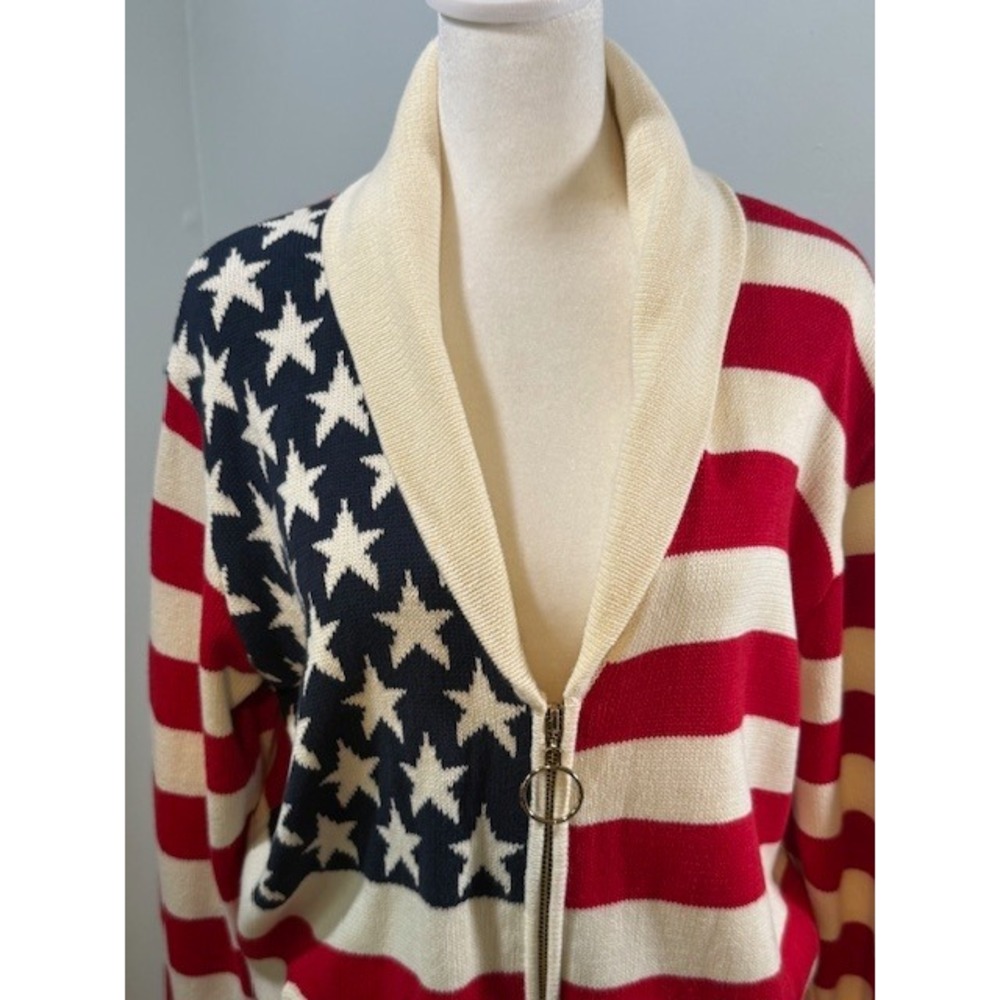 Show Me Your MuMu Zippy Cardigan America Knit Stars Stripes Flag Print Small - Picture 3 of 12